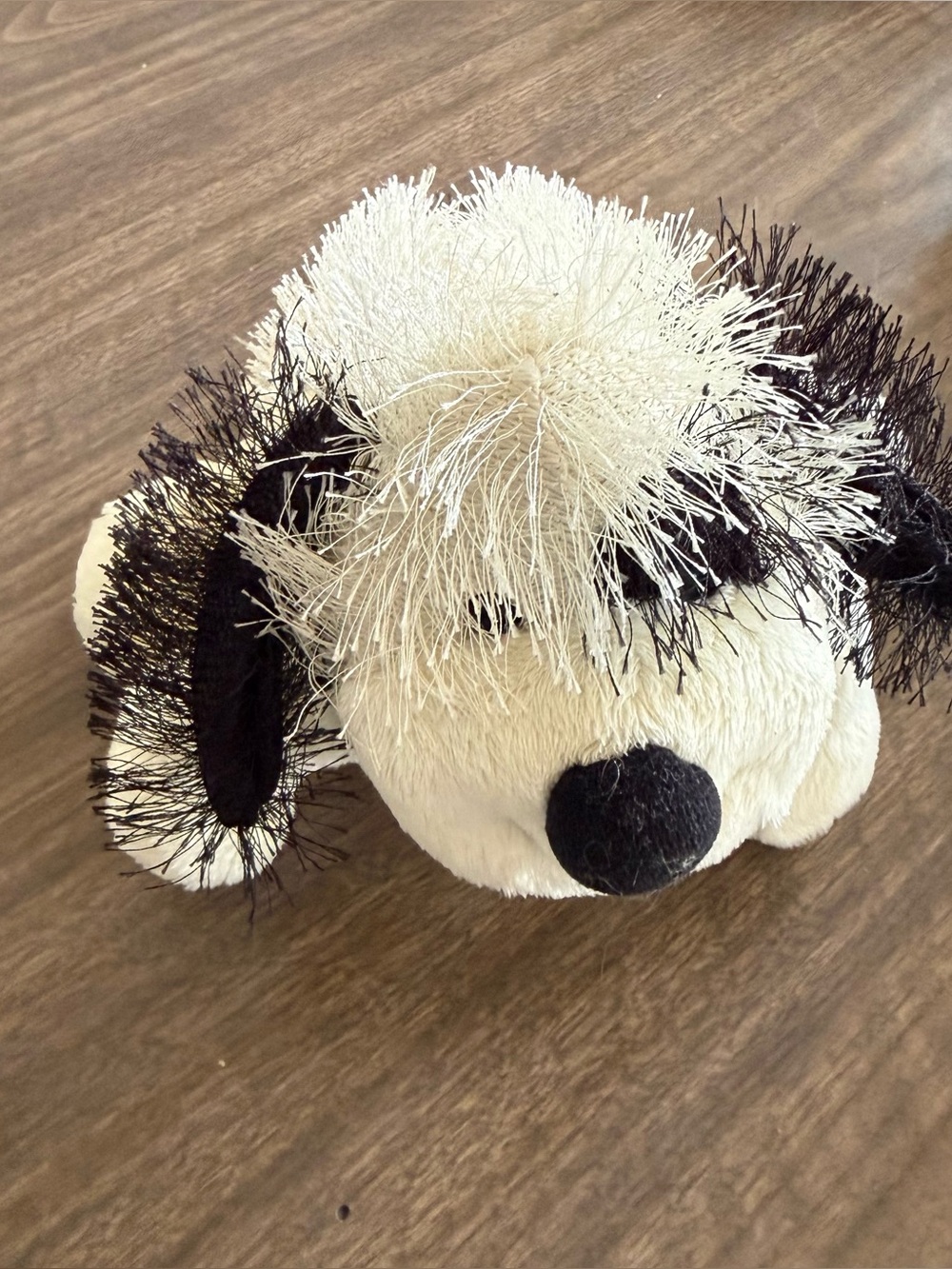 GANZ Cream and Black Fluffy Dog Plush with Red Logo Tag